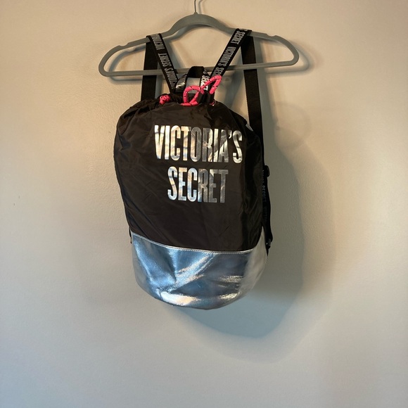 Victoria’s Secret Logo Back Pack 
Black Silver 
Book Bag - Picture 3 of 4